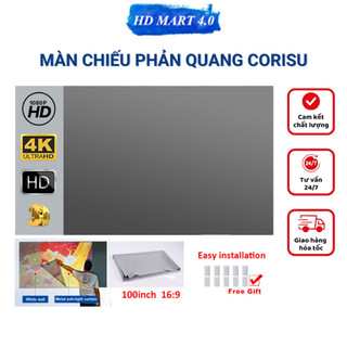 Màn Chiếu Phản Quang Dán Tường CORISU Gấp Gọn, Tăng Độ Sáng, Tương Phản, Kích Thước 100 Inch, 120 Inch