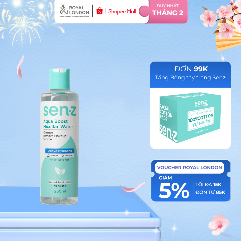 Nước Tẩy Trang Micellar Water Trà Xanh Cấp Ẩm Sâu SENZ Aqua Boost 250ML