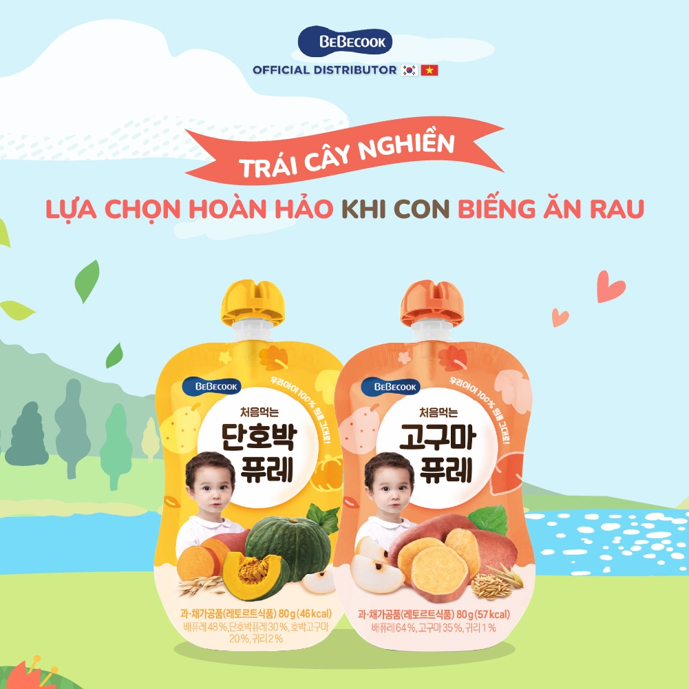 Trái cây nghiền BeBecook nhiều vị dành cho bé từ 6 tháng tuổi