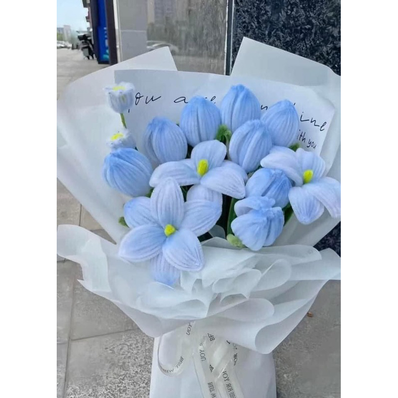 bó hoa kẽm nhung màu xanh xinh xắn