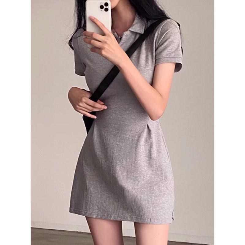 Pass thanh lý đầm polo xám size S basic dễ mặc