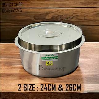 Thố inox 304 có nắp 24cm & 26cm | thố đựng thực phẩm, cơm canh, gia vị...