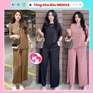 Set đồ nữ quần ống rộng bigsize mặc nhà chất vải thun gân tăm cao cấp MEDIVA