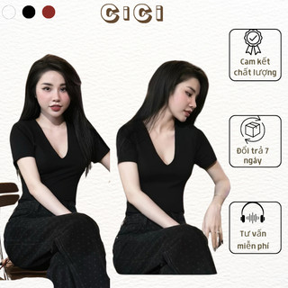 Áo thun nữ cộc tay màu trơn cổ tim,áo thun trơn basic form ôm cổ V sexy,chất thun zip co giãn,dễ mix đồ