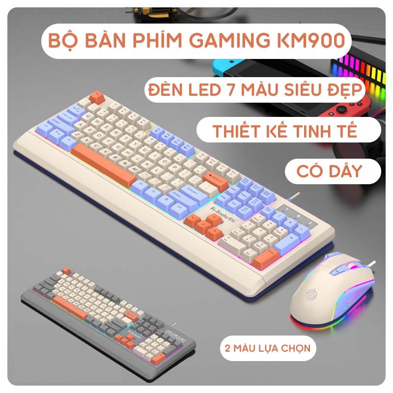 Bộ Bàn Phím Chuột Máy Tính KM900 Led 7 Màu Cực Đẹp Gõ Êm Chống Nước Chơi Game, Văn Phòng