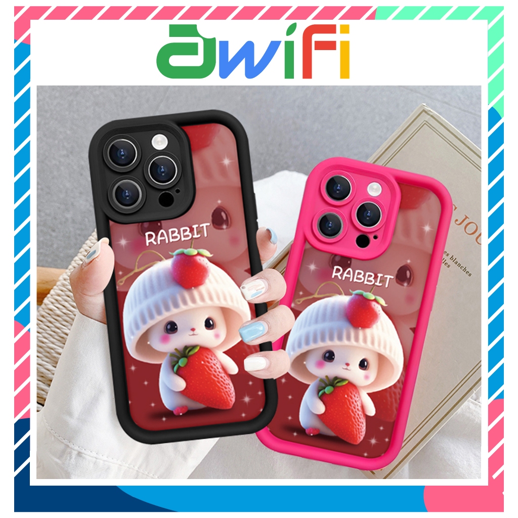 Ốp lưng iphone camera viền cao thỏ ôm dâu 6/6s/6plus/7/8/plus/x/xs/11/12/13/14/15/pro/max/plus/promax- Awifi Case Z5-4
