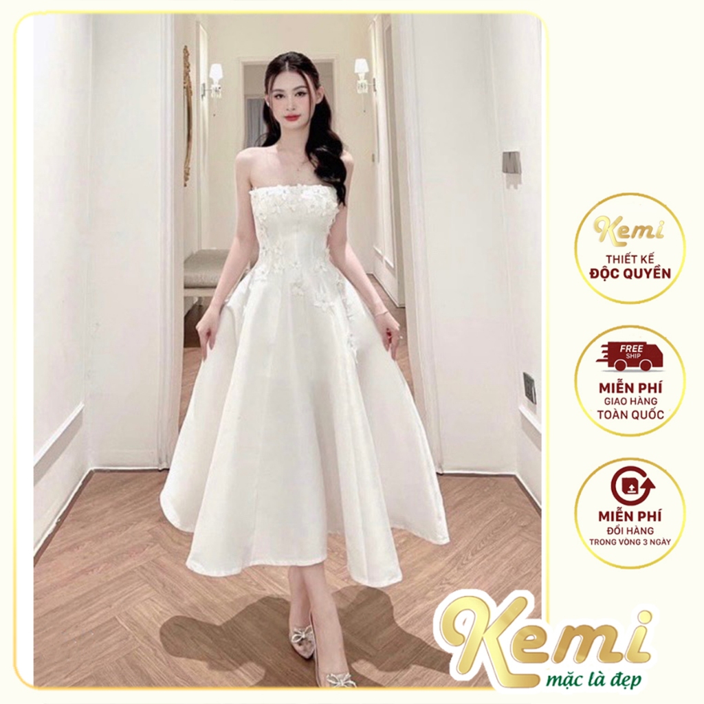 Đầm maxi cúp ngực khâu hoa đá dáng váy xòe công chúa điệu đà yêu kiều Kemi