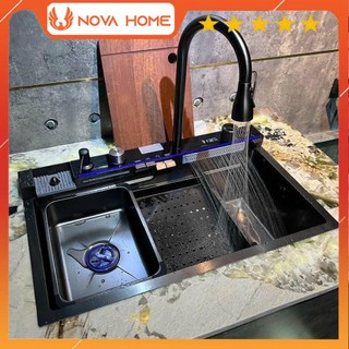 Chậu rửa bát 1 hố nano inox 304 có vòi rút thác nước, bồn rửa chén 1 hố phím đàn cao cấp