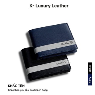 K LUXURY LEATHER- Ví Nam Da Thật Saffiano Cao Cấp Thiết Kế Kẻ Ngang Thanh Lịch Tặng Hộp Túi KT003