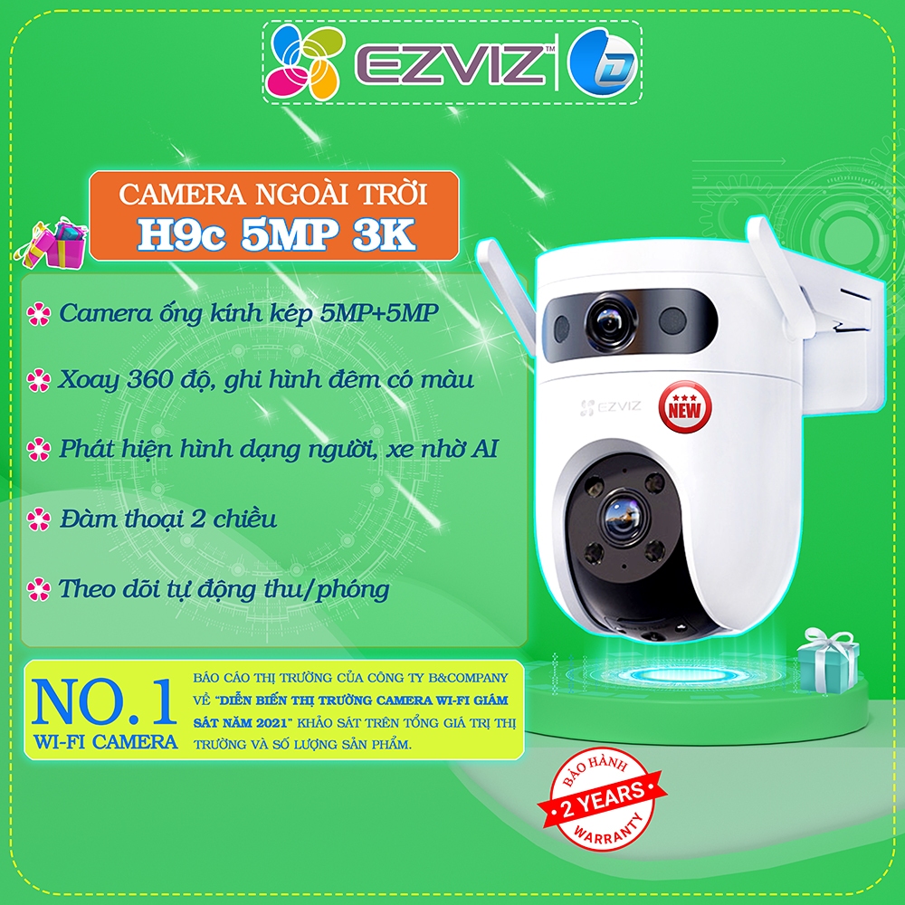 Camera wifi ống kính kép Ezviz H9C 3MP/5MP 2K/3K chính hãng, màu ban đêm, báo động, đàm thoại