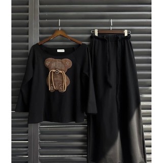 Dii collection - bộ áo váy thun nỉ thêu gấu cao cấp dáng dài