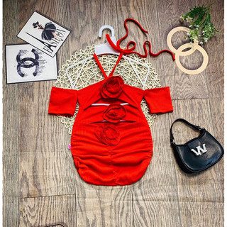 Đầm body trễ vai hoa Hồng
