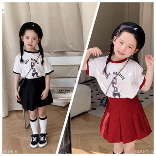 Bh2438- sét mls bg áo cute rabbits chân váy xếp li