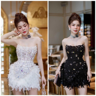 Váy Body Cup Ngực Phối Lông Đính Ngọc Dự Tiệc Sang Trọng Size S/M/L V600 Anh Đào Boutique