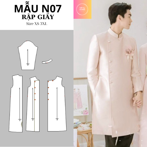 Rập giấy áo dài nam cách tân N07 size S-XL (bản vẽ)