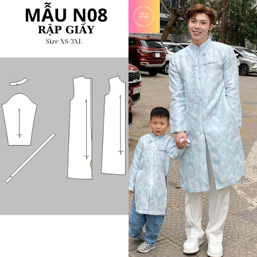 Rập giấy áo dài nam N08 hot trend size S-XL (bản vẽ)
