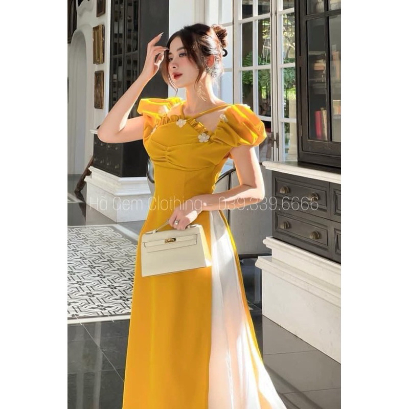 sét áo dài kèm quần Ashley size S màu vàng