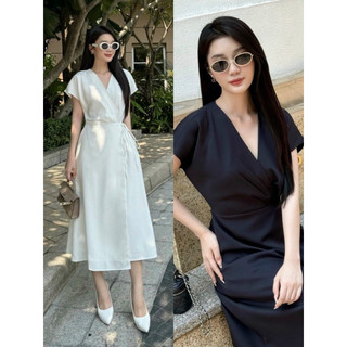 Đầm maxi cổ V đắp chéo cột dây thanh lịch