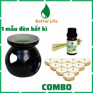 Tinh dầu sả chanh 10ml + 10 viên nến tealight mai 2h + đèn xông tinh dầu gốm sứ Bát Tràng - Better Life