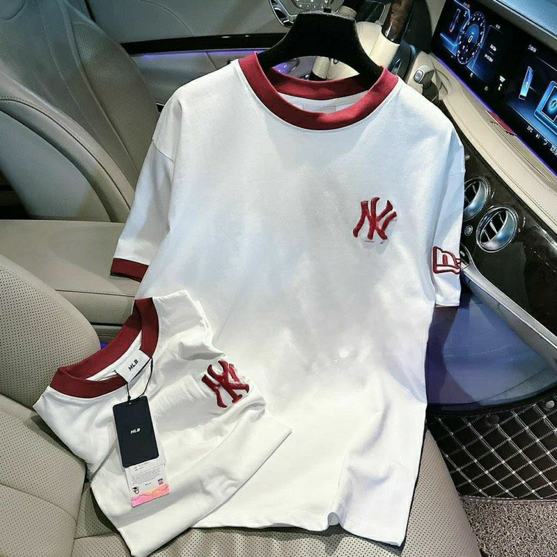 Áo Phông Unisex MLB Thêu Xù NY Phối Viền, Hàng QCCC Có đủ size