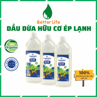 Dầu dừa hữu cơ tinh khiết ép lạnh vietcoco nấu ăn hoặc dưỡng tóc óng mượt, dưỡng da trắng sáng chai 1 lít