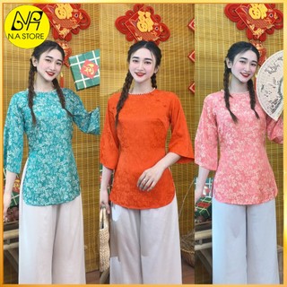 Bộ bà ba thiết kế cách tân vải lụa gấm tơ hai da cao cấp, tay cánh tiên n.a store - al087 top nữ