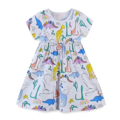 Váy cho bé gái ngắn tay mùa hè  chất cotton họa tiết đáng yêu SKIDS thời trang trẻ em 2 đến 7 tuổi