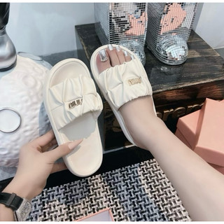 Dép da nữ quai chéo ,quai ngang nhún miu trần chỉ siêu êm