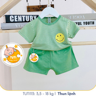 Đồ bộ sọc hoạ tiết chú mặt cười màu tươi tắn cho mùa hè, cho bé trai và bé gái từ 3,5 - 20kg, TUTI113