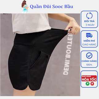 Quần đùi bầu chất đũi, đỡ bụng, có chun, dáng chữ A thoải mái cho mẹ bầu mùa Hè từ 40kg - 72kg - Q54