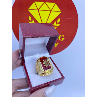 Nhẫn Nam Chữ Phước Bản Dài Đá Đỏ Mạ Vàng 18k Bền Đẹp, Sang Trọng