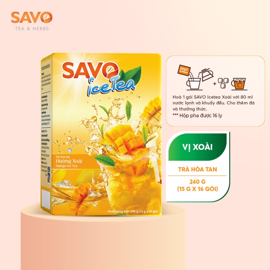 Trà Xoài Hòa Tan SAVO  - Hộp 16 gói x 15g
