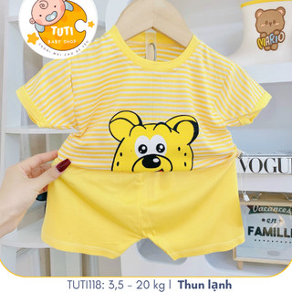 Đồ bộ mặc ở nhà cộc tay cho bé trai và bé gái, áo hoạ tiết sọc nhiều màu từ 3,5 - 20KG, TUTI118