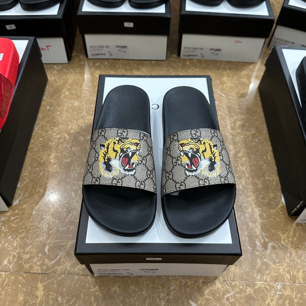 [ VIP Luxury] Dép lê quai Gucci Song Hổ họa tiết monogram LA on web fullbox bill thẻ