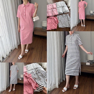 Đầm Polo Midi nữ sọc ngang hàng VNXK