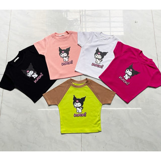 Áo croptop tay ngắn in mèo tai nhọn