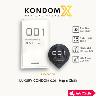 Bao cao su siêu mỏng cao cấp luxury condoms 001, hộp 6 bcs