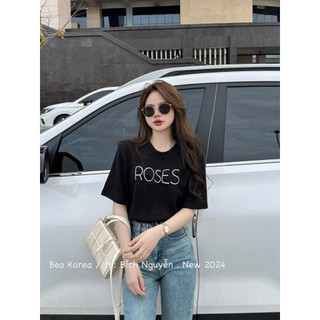 Áo Phông Nữ Tay Lỡ ROSE In Cao Cấp 100% cotton thuần