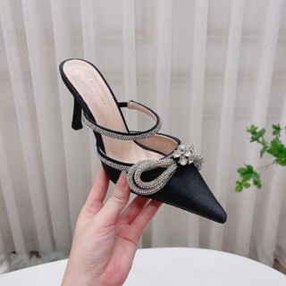 Guốc lụa quai ngang nơ đá đi được 2 kiểu