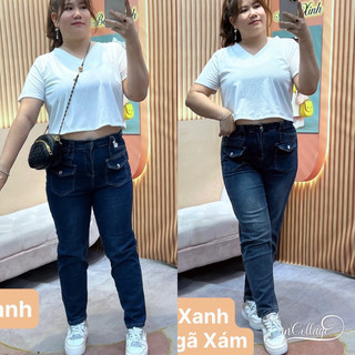 Quần Jean Phom Baggy Co  Giãn Bigsize Nữ 60-95kg, Chất Jean mềm mại co giãn thoải mái , lưng phía sau thun ạ