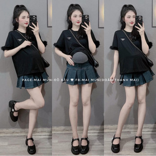 Chân Váy Xếp Ly Bò, Chân váy bầu Ảnh thật cận chất