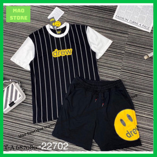 Bộ Cộc Nam DREW Hình Mặt Cười Kẻ Sọc . Bộ Thể Thao Siêu Cấp Chất Cotton Cực Đẹp Đi Chơi Đi Biển Cực Chất Hottrend 2023