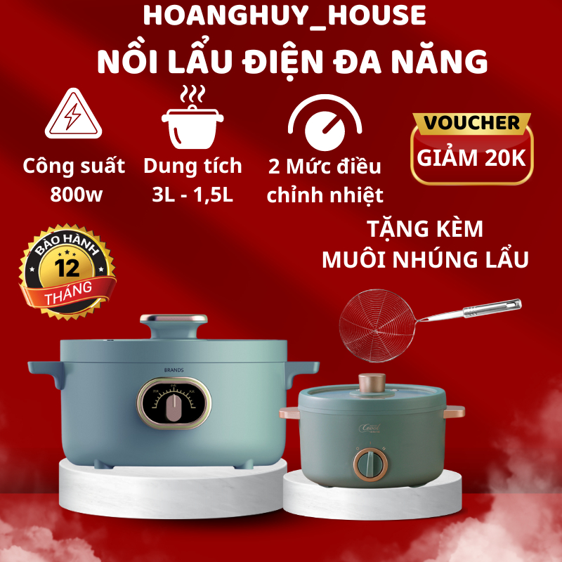 Nồi lẩu điện đa năng có lớp chống dính đa năng công suất lớn và tiên ích bảo hành 12 tháng