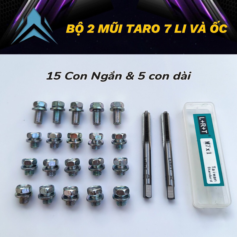 Combo ốc 7 li ( 15 con ngắn + 5 con dài) Bộ mũi Taro 7 li