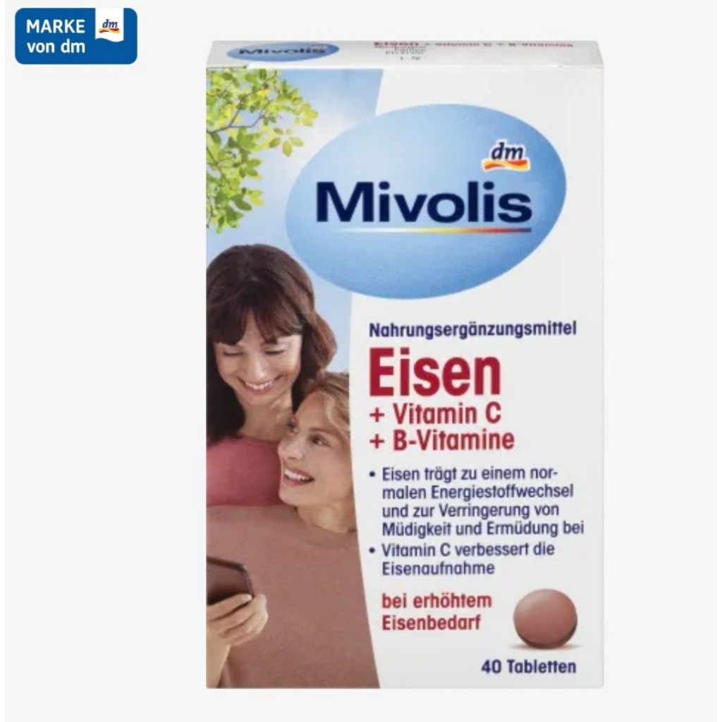 [Hàng nội địa Đức] - [Mivolis] Viên Uống Bổ Sung Sắt - Mivolis Eisen + Vitamin C + B-Vitamine (40 vi