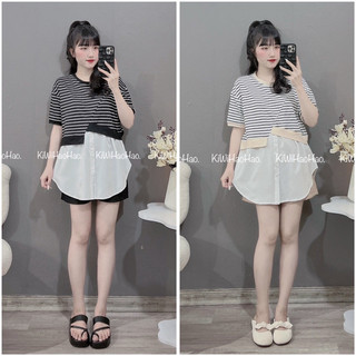 ÁO BẦU - CỘC TAY ZIP KẺ NGANG PHA TRẮNG - 2 MÀU