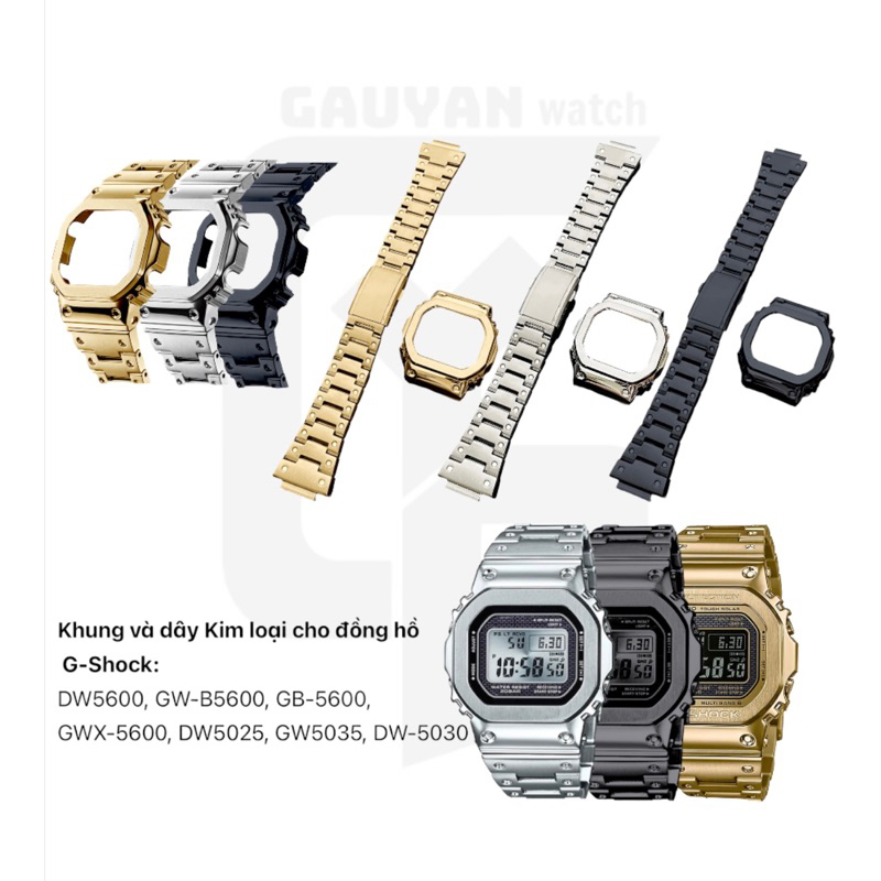 khung Vỏ và dây Kim loại thay thế cho đồng hồ Casio G-shock DW-5600
