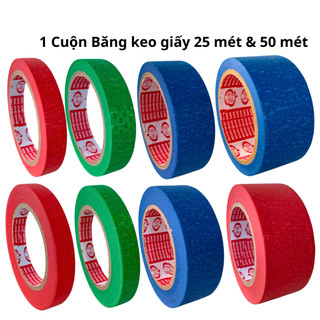 1 Cuộn băng keo giấy nhiều màu, rộng 1.2cm-1.5cm-2cm-3cm-3.5cm-4.7cm, dài 25 mét, lõi giấy 3mm, giá tại xưởng - Tân AnAn
