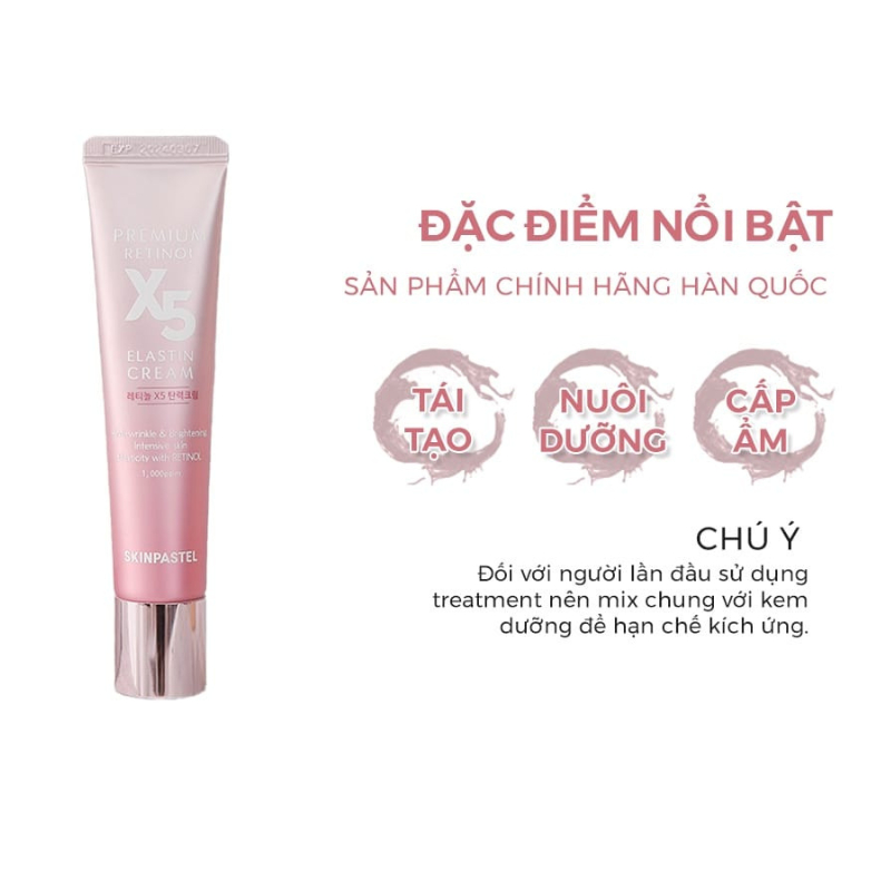 Kem Dưỡng Trắng Da Chống Lão Hóa X5 SKINPASTEL Premium Retinol X5 Elastin Cream Màu Hồng 30ml
