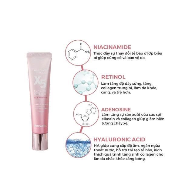 Kem Dưỡng Trắng Da Chống Lão Hóa X5 SKINPASTEL Premium Retinol X5 Elastin Cream Màu Hồng 30ml